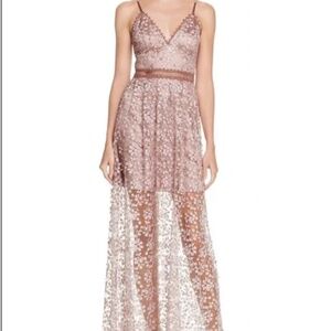 NWT Bloomingdale’s AQUA Long Floral Pink Beaded Lace Dress - Size M